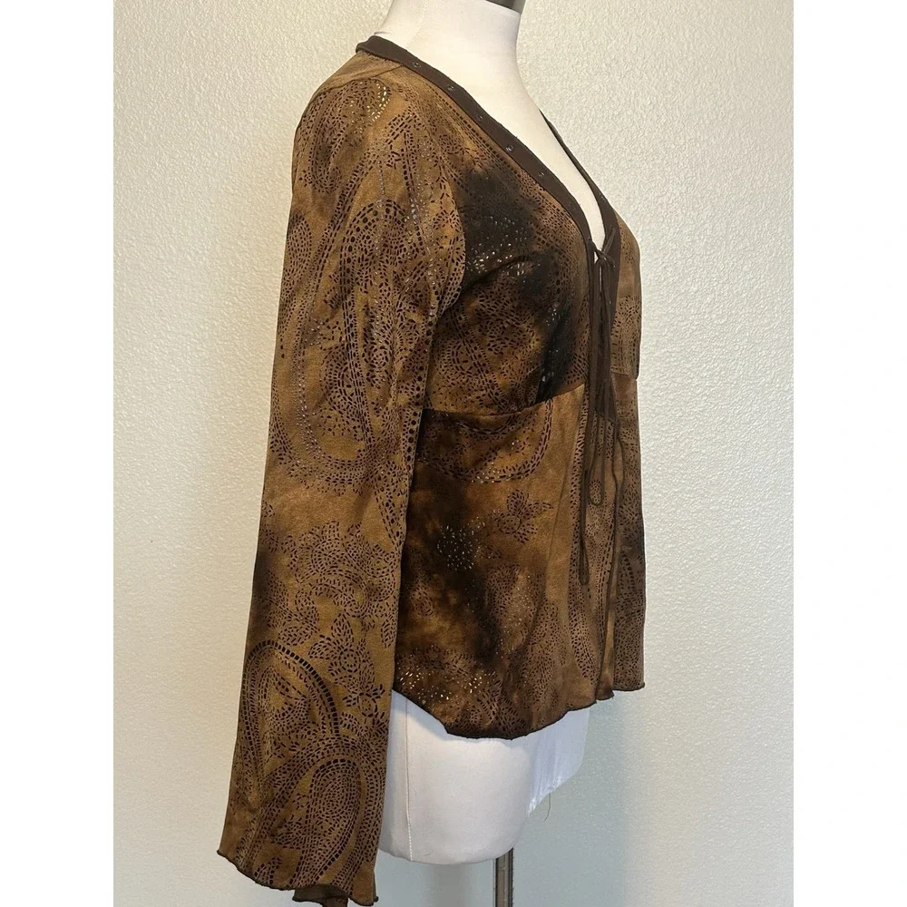 VTG Y2k Windsor Long Bell Sleeve Lace-up Top Angel Fairy Whimsy Goth sz.L V Neck - Picture 4 of 12